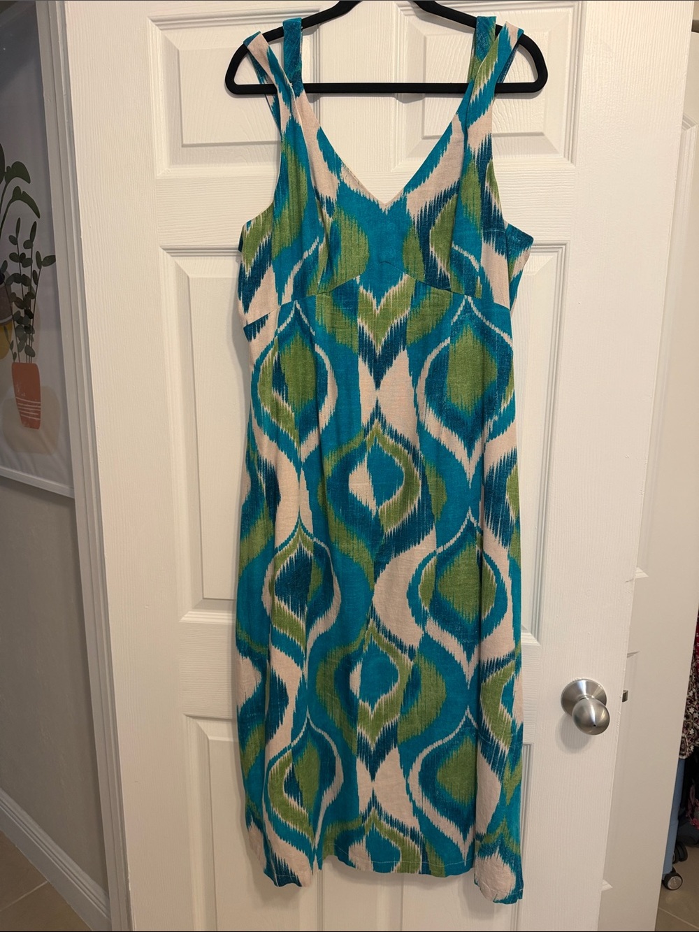 Maggy London Teal, Blue & Green Ikat-Print Midi Dress